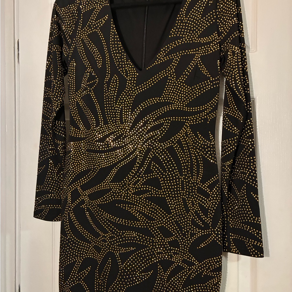 bebe Black Dress with Gold Stud Accents